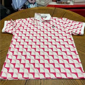 Devereux Golf T Mobile Branded Men's White & Pink Patterned Polo Shirt